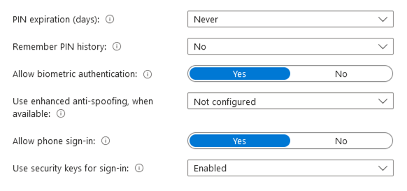 Figure 6: Windows Hello for Business Enrollment Policy Settings 2