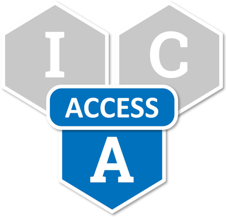 Three hexagons with the letters I, C, and A. The A is highlighted in blue, for Access Management.