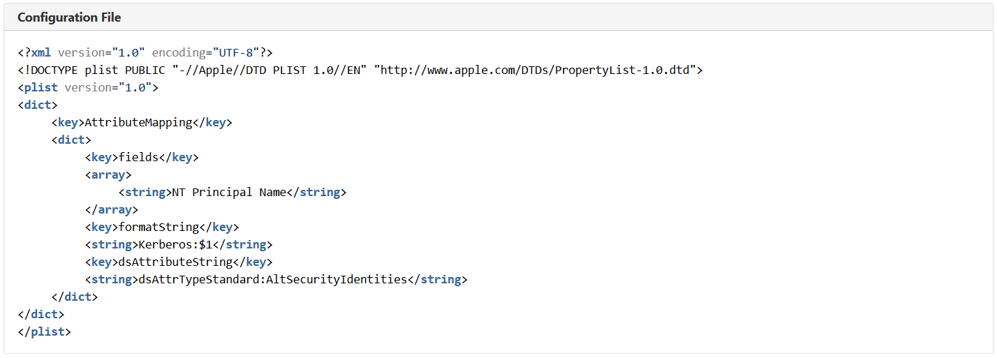 PList configuration for extracting a domain account identifier from a PIV.