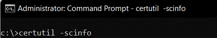 A screenshot of a command prompt with certutil information.