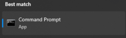 A screenshot of the Command Prompt app icon. The words Best Match appear above the icon.