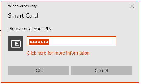 A screenshot of the Microsoft Word Windows Security Smart Card window.