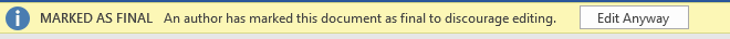A screenshot of the Microsoft Word Marked as Final box.