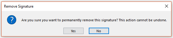 A screenshot of a Microsoft Word Remove Signature box.