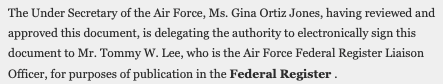 An example of a named delegation in a Federal Register document.