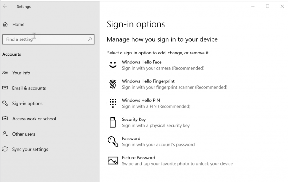 Figure 1: Windows Hello Sign-in Options