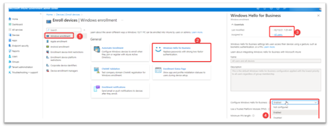 Figure 4: Windows Hello for Business Enrollment Policy Settings