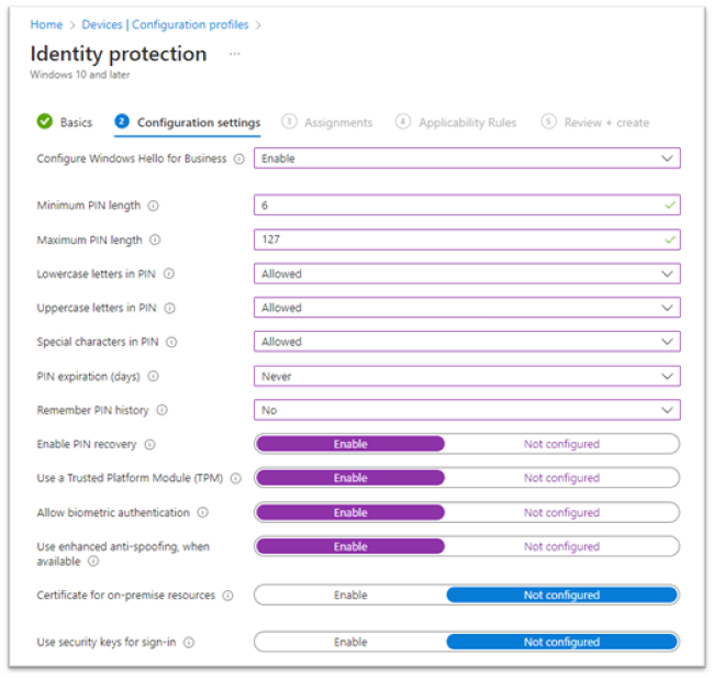 Figure 9: Windows Device Configuration Policy Settings