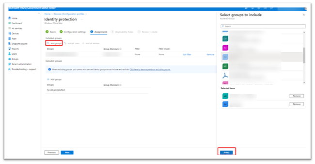 Figure 10: Windows Device Configuration Group Assignment