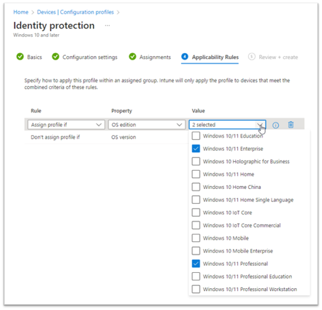 Figure 11: Windows Device Configuration Applicability Rules