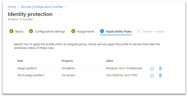 Figure 12: Windows Device Configuration Applicability Rules Review