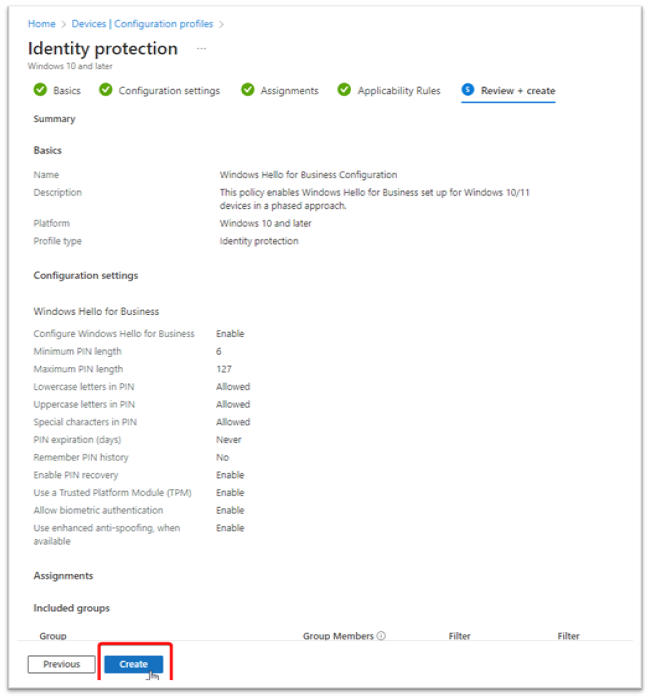 Figure 13: Windows Hello for Business Configuration Profile Completion