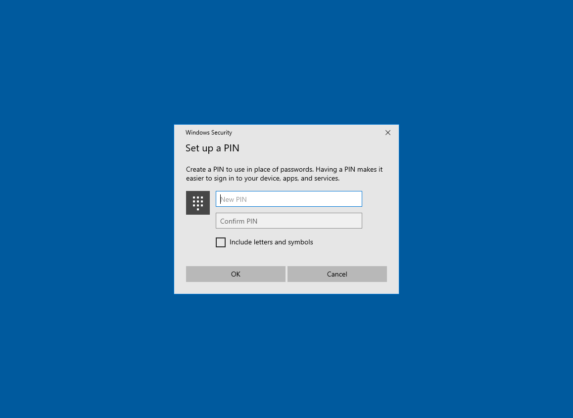 Figure 17: Windows PIN Creation