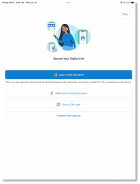 Figure 22: Microsoft Authenticator Work or School Account Selection