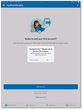 Figure 23: Microsoft Authenticator for iOS Allow Camera Access