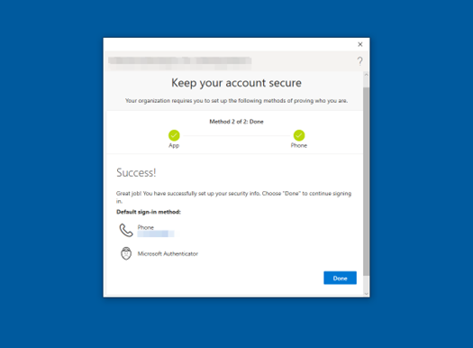 Figure 31: Multi-Factor Authentication Setup Complete