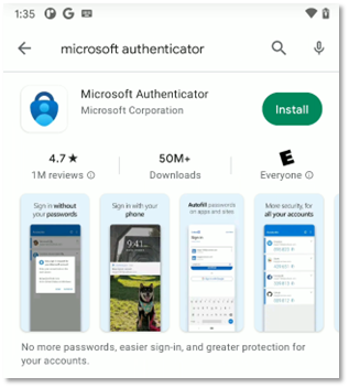 Figure 33: Google Play Store Microsoft Authenticator Install