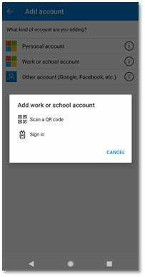Figure 36 : Microsoft Authenticator for Android Work or School Account Setup
