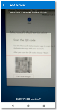 Figure 39: Microsoft Authenticator for Android Scan QR Code Camera View