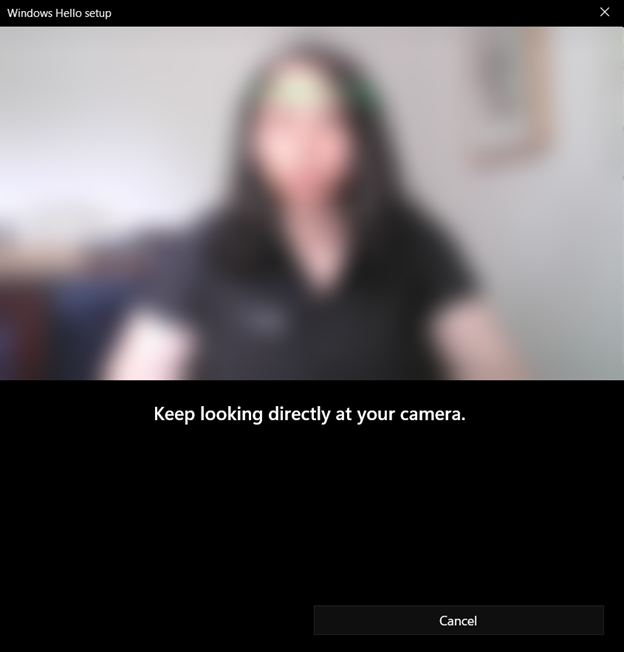 Figure 48: Windows Hello for Business Facial Recognition Scan